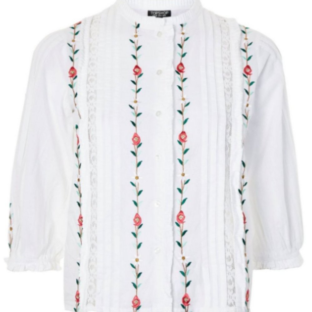 TOPSHOP : Linear Floral Ruffle Blouse - Picture 5 of 6